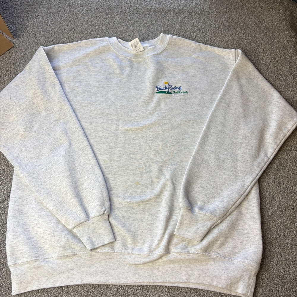 vtg hanes crewneck sweater Mens Large Heather Grey Back Swing Golf sweatshirt
